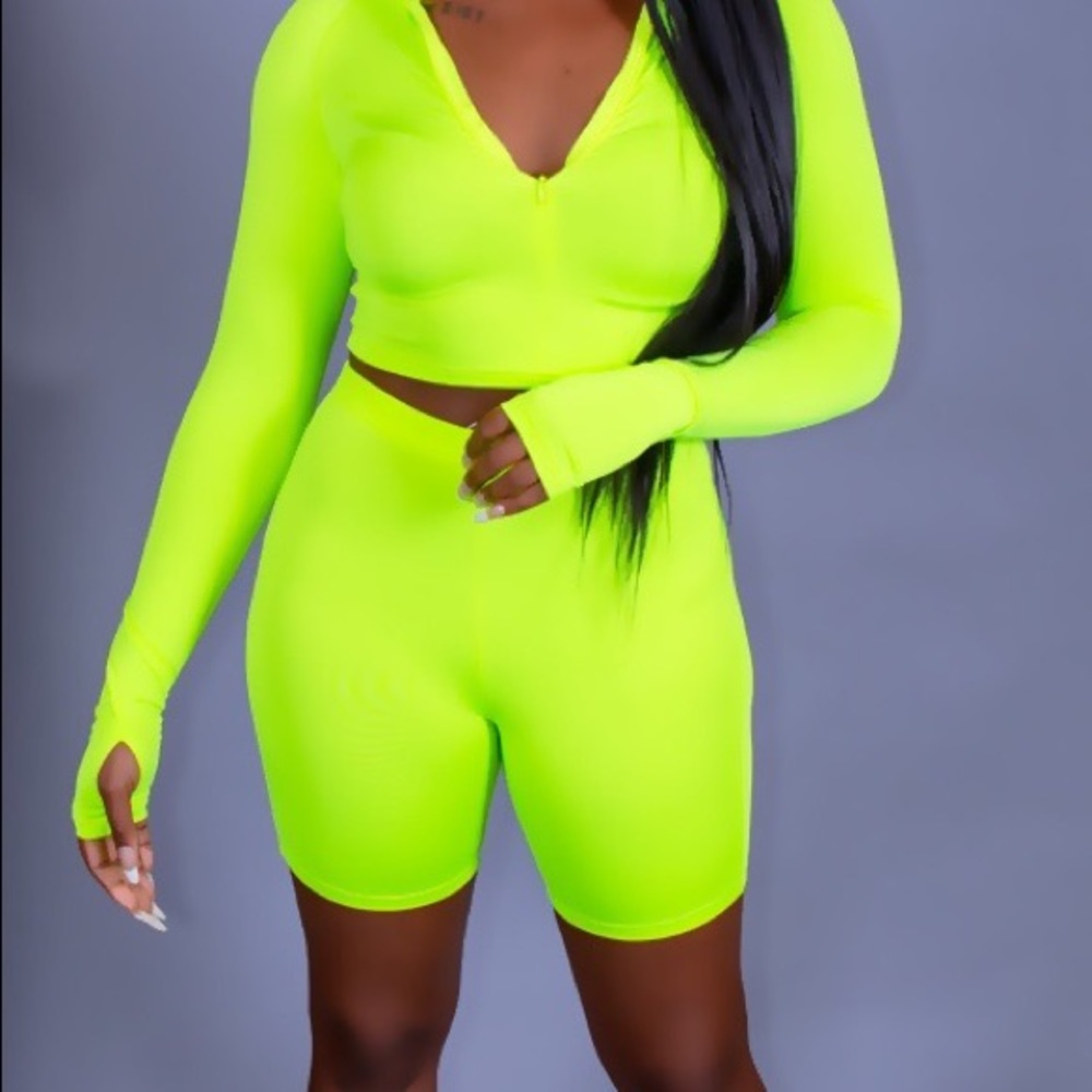 Two piece neon biker set